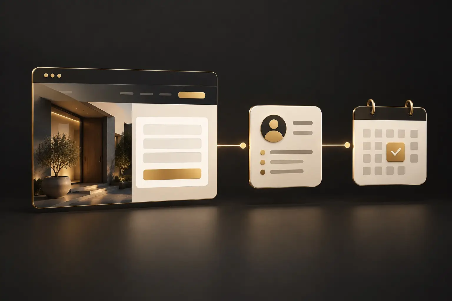 A service-business website inquiry connects to a contact record and a booked appointment.
